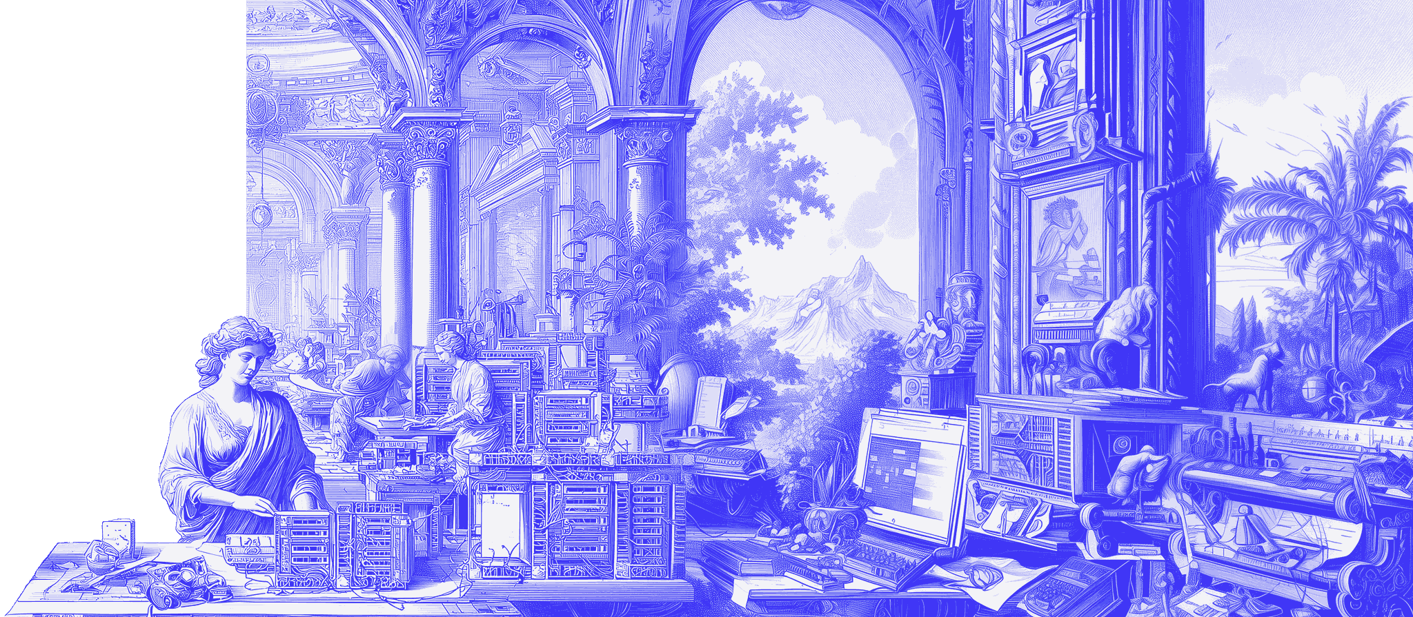 Classical columns with blue filter